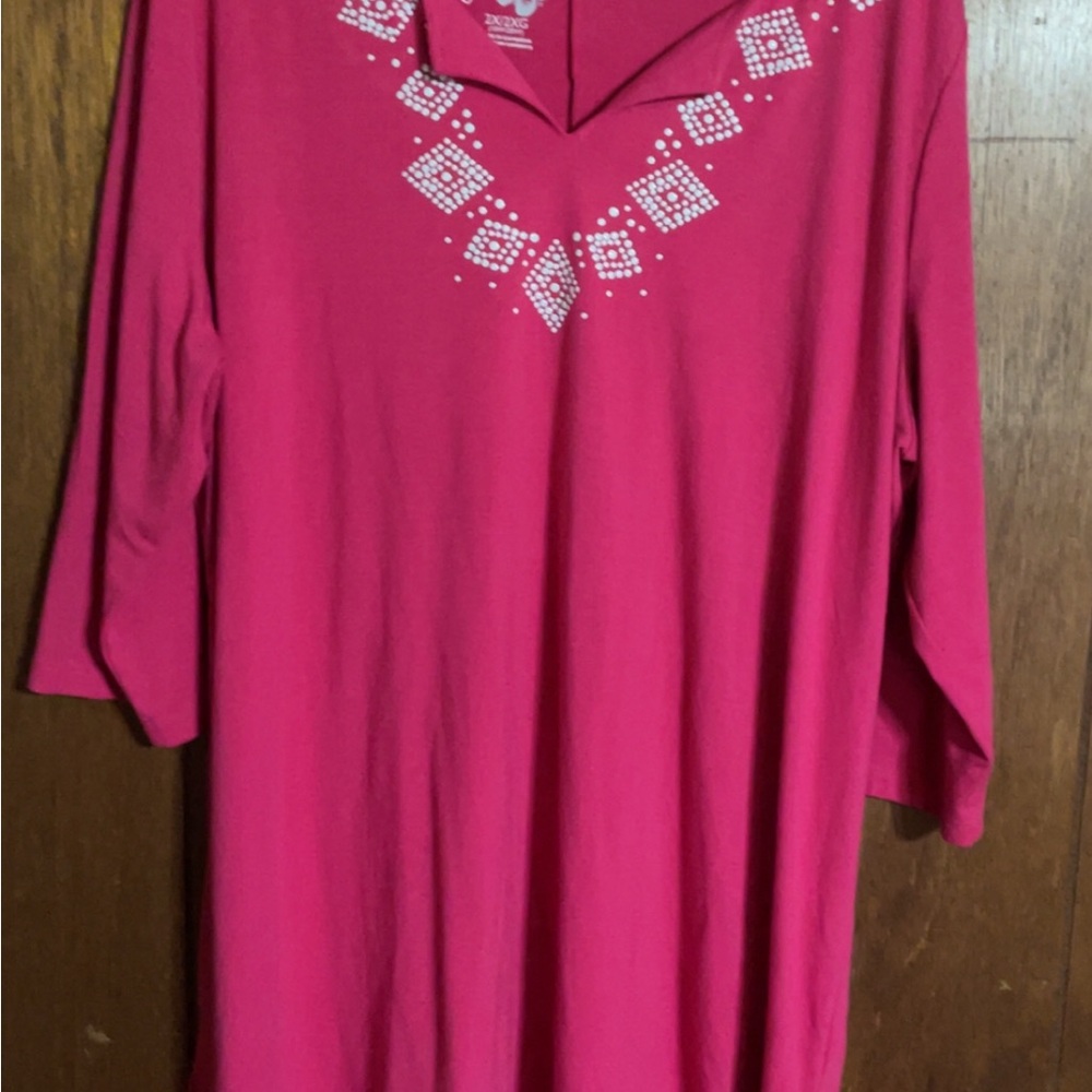 Just My Size Pink Embellished Tunic with Notched Collar